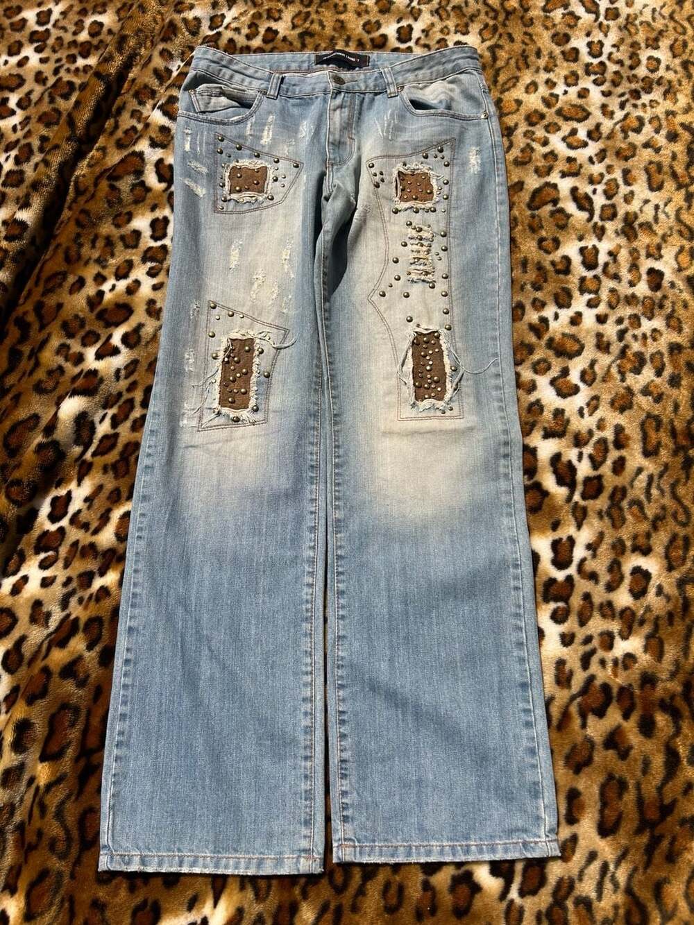 International Laundry Vintage Y2K Distressed Patchwork Studded Baggy Bootcut Jea